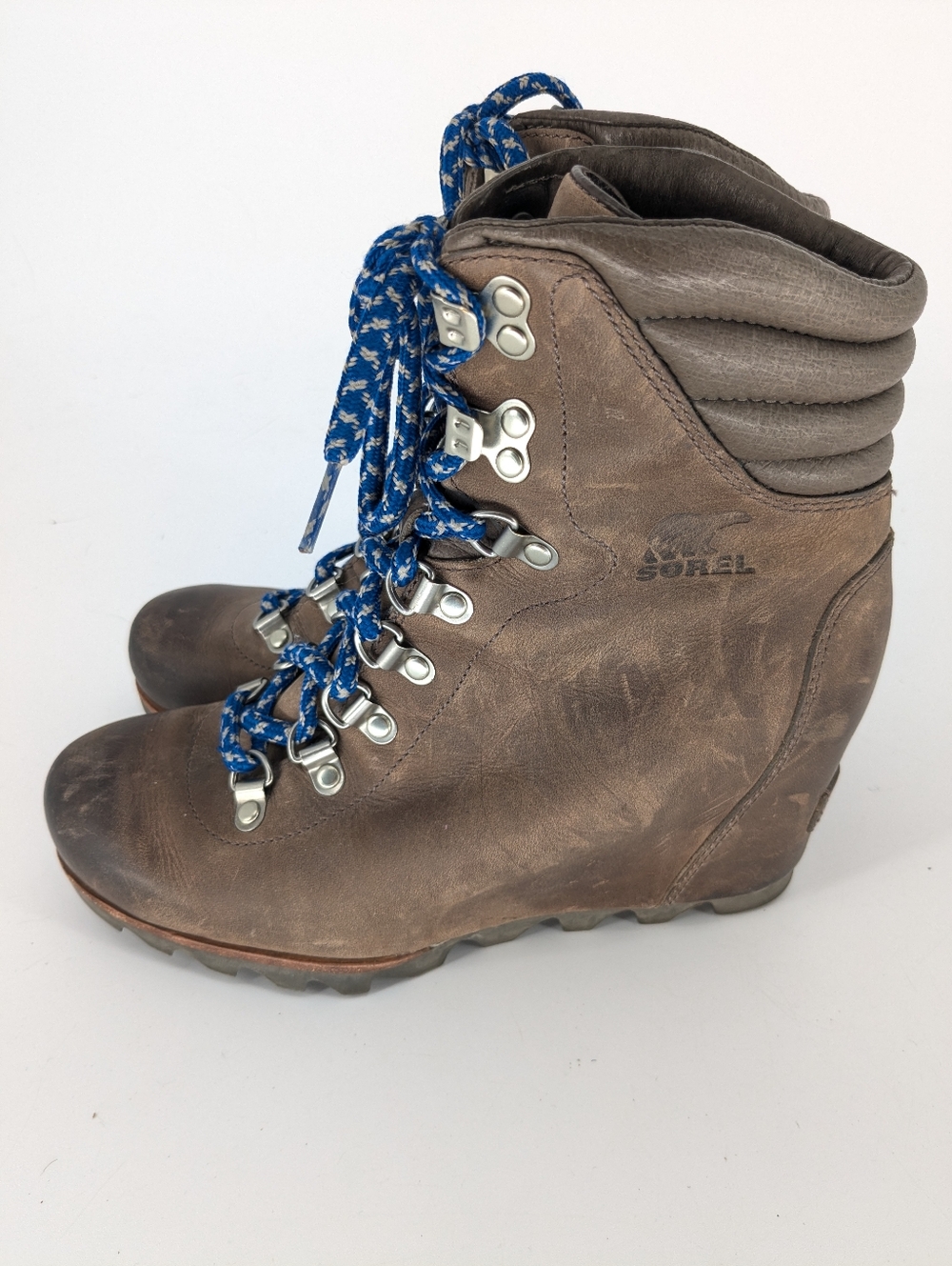 Sorel Conquest Wedge Apres Ski Boots in Brown Leather Womens Size US 8 / EU 39